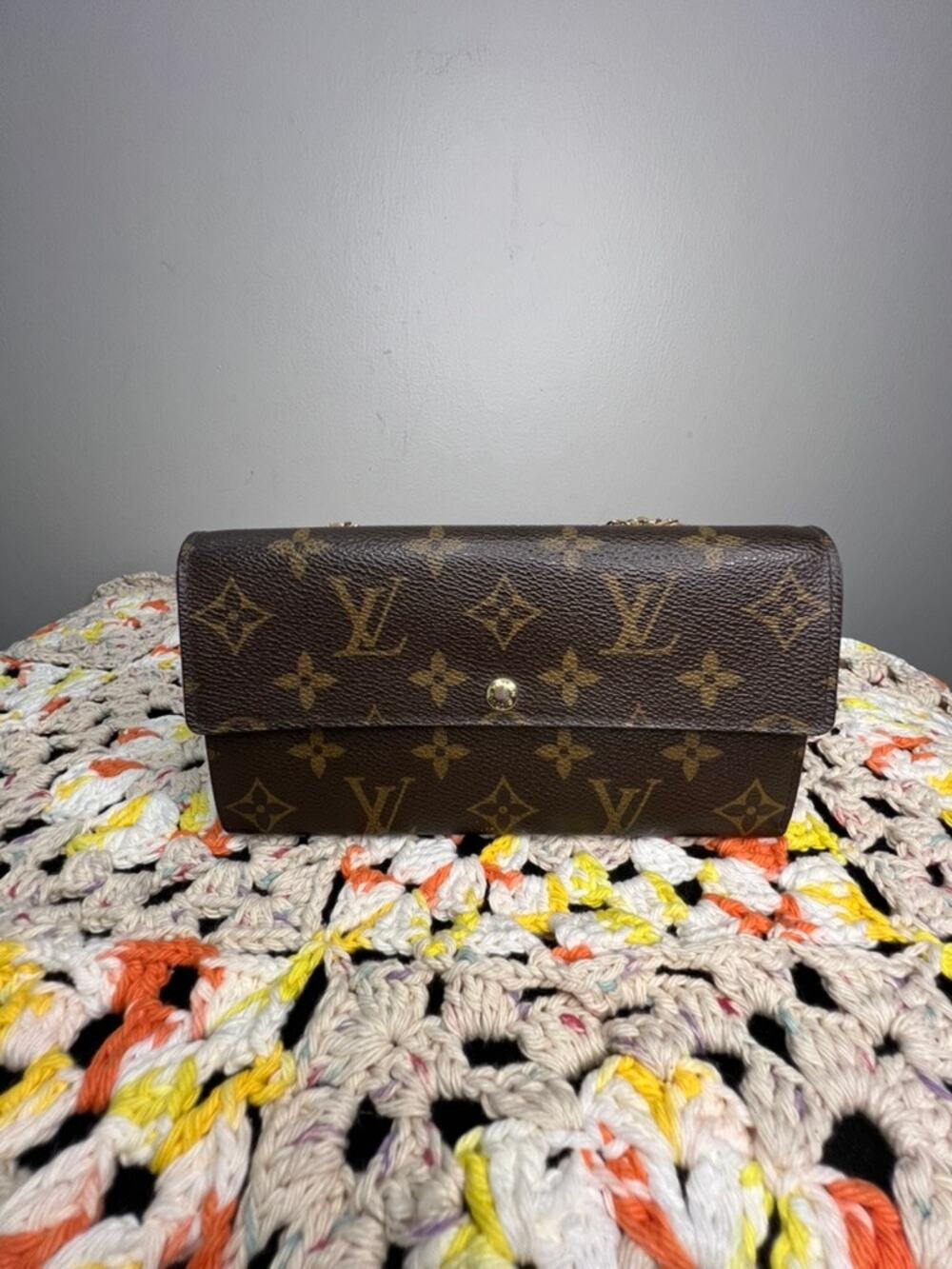 Louis Vuitton Monogram Sarah Long Wallet Brown Canvas Made in Spain Auth